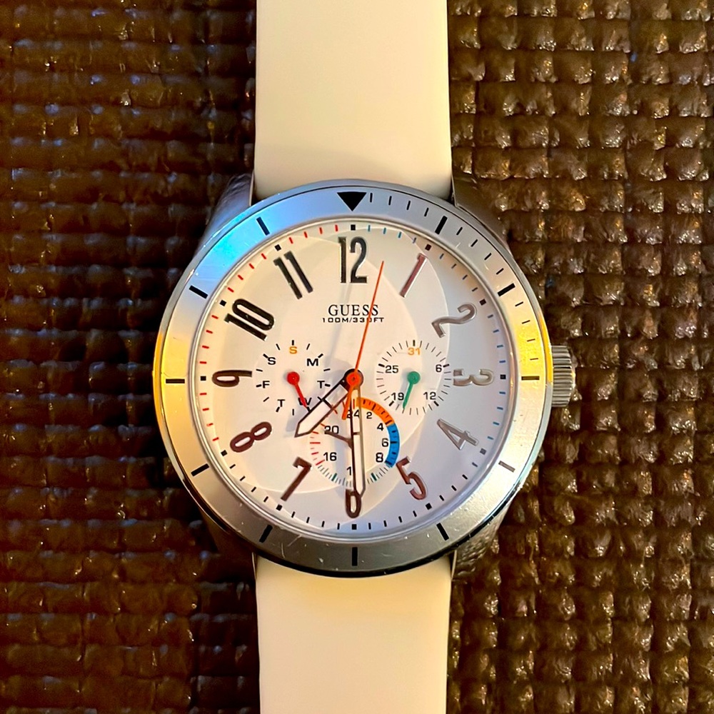 Guess watch with off white silicone band